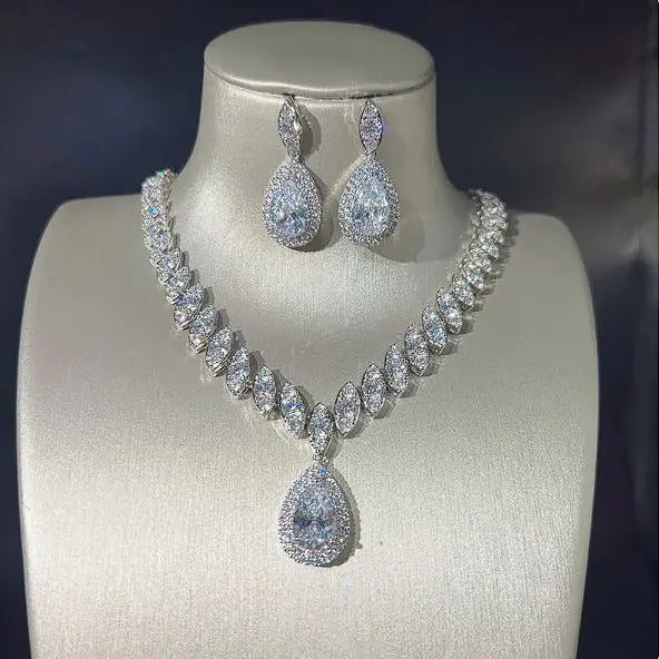 Zircon Necklace & Earring Set, Beautiful Set For Gift, Family And Friends Gift, Holiday Gift.