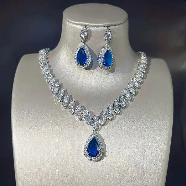 Zircon Necklace & Earring Set, Beautiful Set For Gift, Family And Friends Gift, Holiday Gift.