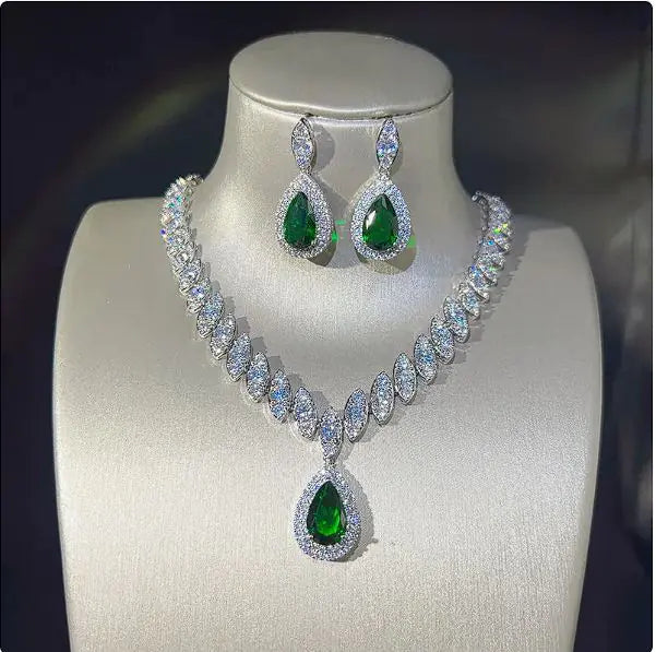 Zircon Necklace & Earring Set, Beautiful Set For Gift, Family And Friends Gift, Holiday Gift.