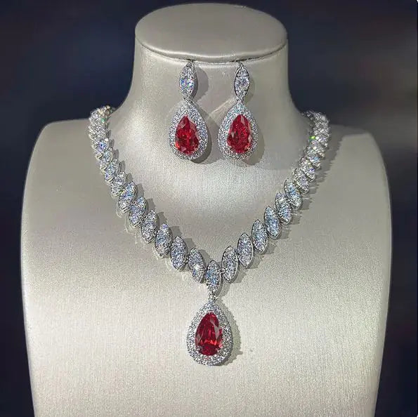 Zircon Necklace & Earring Set, Beautiful Set For Gift, Family And Friends Gift, Holiday Gift.